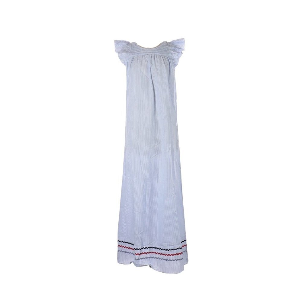 NWT Sail To Sable Flutter Sleeve Maxi in Blue Stripe Shirting Ric Rac Dress XS - Picture 4 of 13
